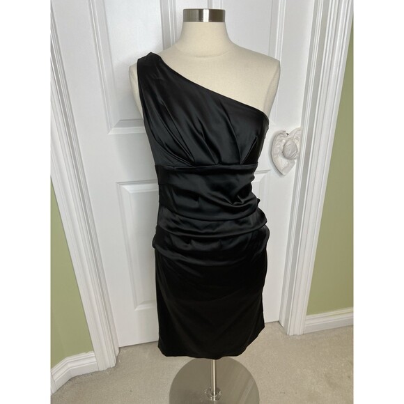 Suzi Chin for Maggy Boutique Cocktail Dress One Shoulder Sheath Ruched Sz 8 - Picture 1 of 10